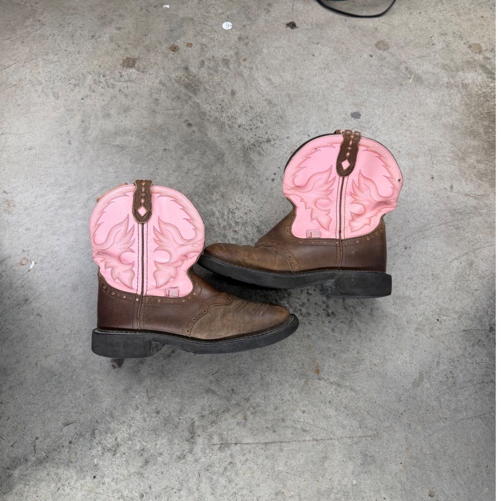 Justin Gypsy Women 8B Brown Leather Pink Shaft Western Cowgirl Boots L9901